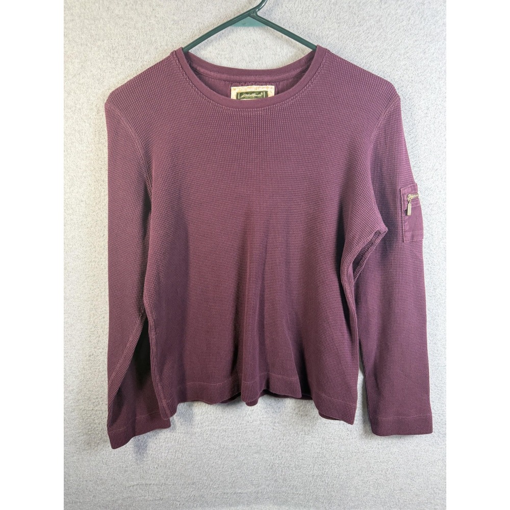 Eddie Bauer Shirt Womens Large Purple Waffle Knit Long Sleeve Pocket Top